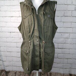 CAVALINI ORGINAL CANVAS CARGO VEST, ARMY GREEN WOMENS SIZE 1X